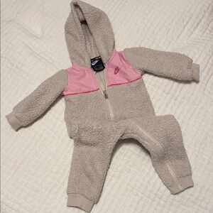 Nike Baby Sherpa Footie One-Piece in Pink and Beige